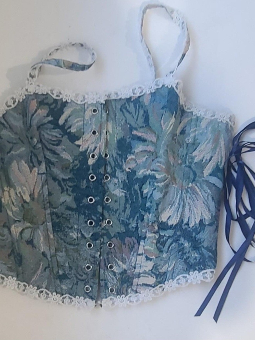 Floral Blue Lace-Trim Corset Top for Kids